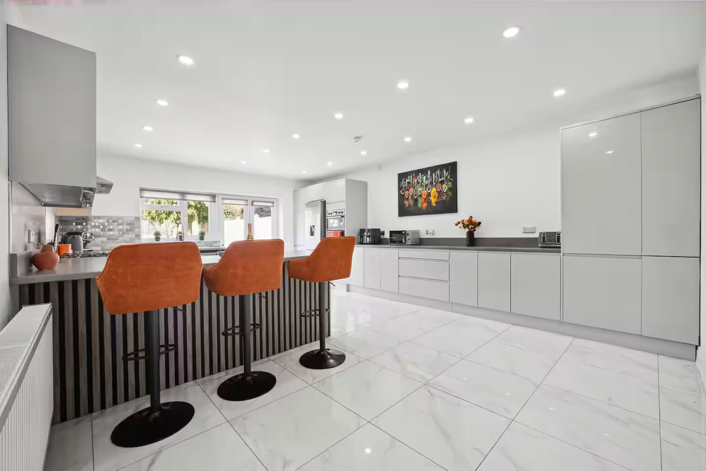 Bright kitchen and dining space prepared for everyday use